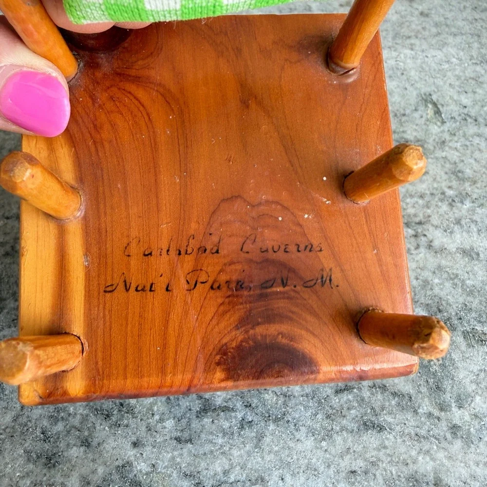 Vintage Carlsbad Caverns Wooden Rocking Chair Pin Cushion and Bobbin Holder
